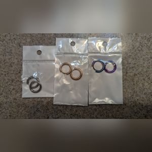 NIB-3 pair pack, stainless steel, Huggie, hoop, cartilage earrings